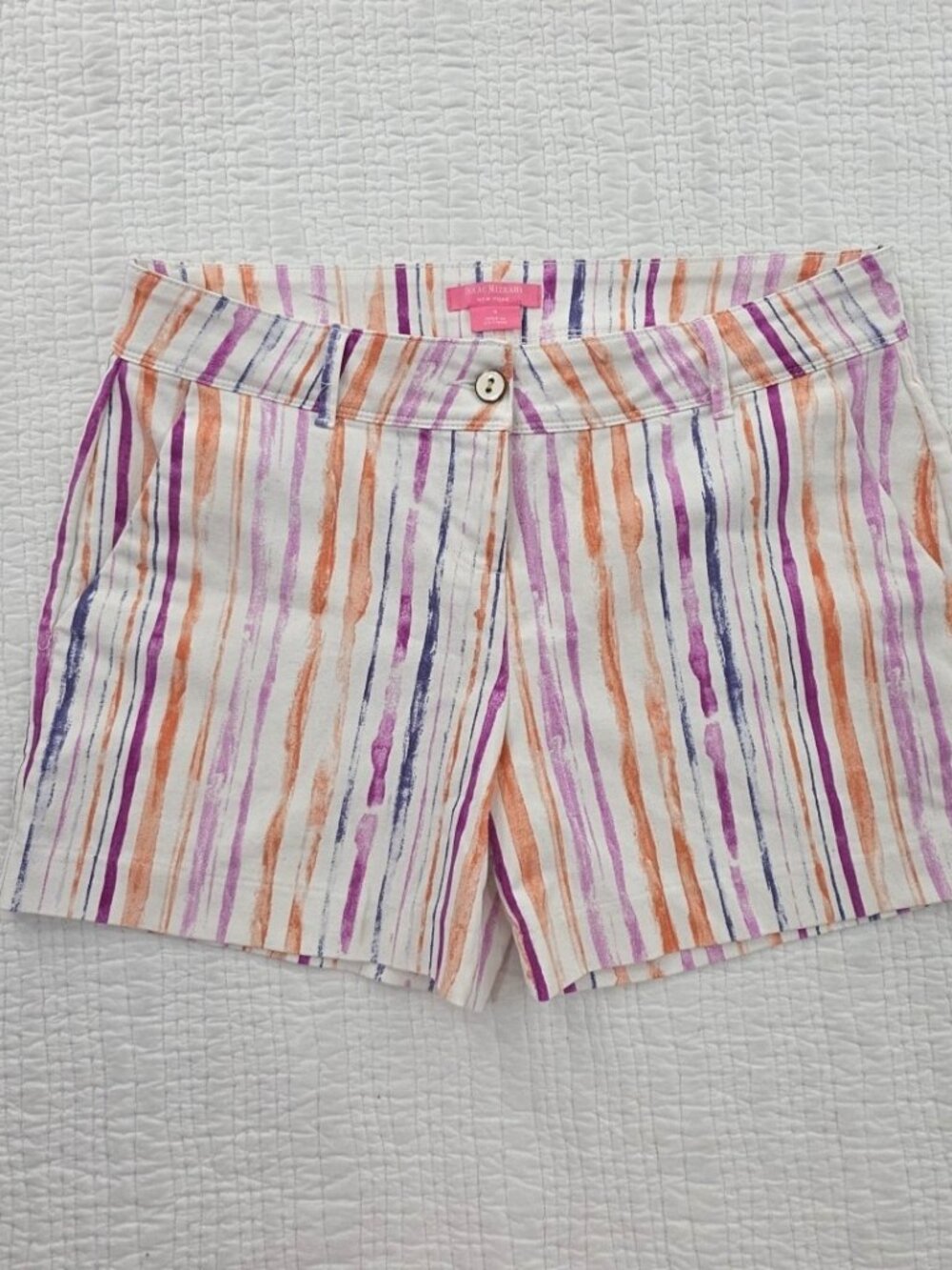 Isaac Mizrahi New York Shorts Womens 8 (34) Purple Orange Stripes 4.5" Inseam